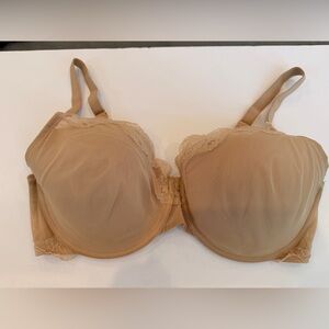 Natori‎ Lace Trim Mesh Underwire Bra Nude Beige 38DDD